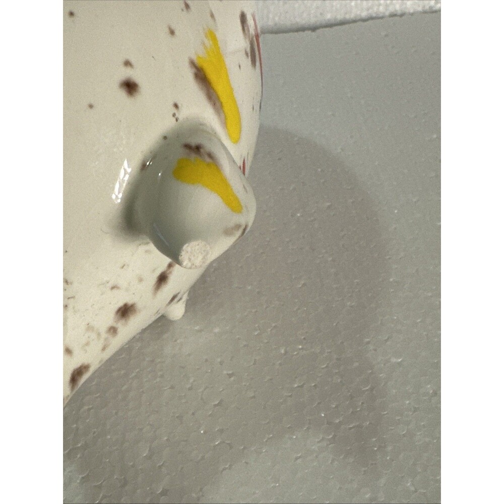 Vintage Ceramic Piggy Bank Coin Splatter Drip Glaze Red, Yellow Cream 1970s - Picture 3 of 9